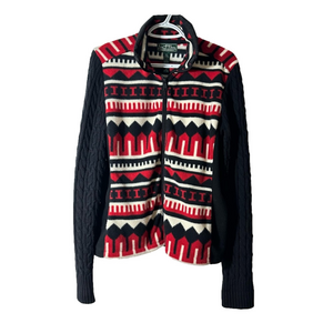Lauren Ralph Lauren Aztec Red Fleece Sweater Full Zip Long Sleeve Size Large
